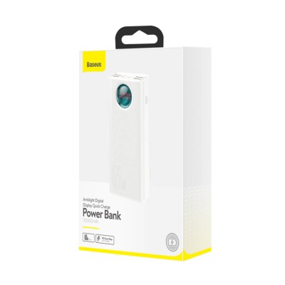 Baseus Amblight Powerbank 7 az 1-ben, 4xUSB, USB-C PD, micro USB, Lightning, 30000mAh 65W, Overseas Edition, + USB-C kábel, fehér