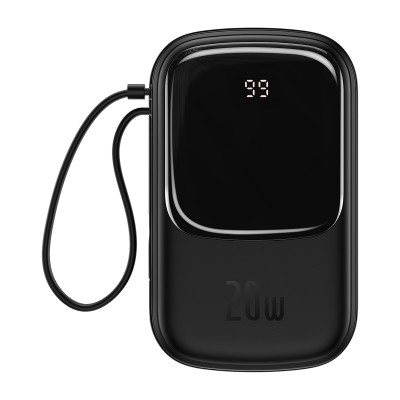 Baseus Q pow powerbank 20000mAh 20W PD 3.0 QC 3.0 USB - USB-C, integrált Lightning kábellel, fekete