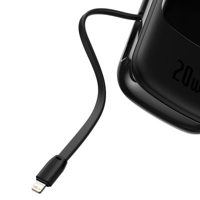 Baseus Q pow powerbank 20000mAh 20W PD 3.0 QC 3.0 USB - USB-C, integrált Lightning kábellel, fekete
