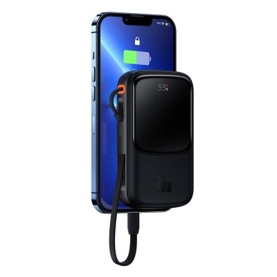 Baseus Qpow Pro Powerbank Lightning kábellel, USB-C, USB, 10000mAh, QC, 20W (fekete)