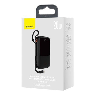 Baseus Qpow Pro Powerbank Lightning kábellel, USB-C, USB, 10000mAh, QC, 20W (fekete)