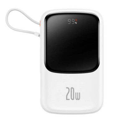 Baseus Qpow Pro Powerbank Lightning kábellel, USB-C, USB, 10000mAh, QC, 20W (fehér)