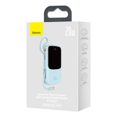 Baseus Qpow Pro Powerbank Lightning kábellel, USB-C, USB, 10000mAh, QC, 20W (kék)