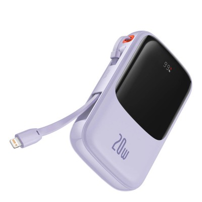 Baseus Qpow Pro Powerbank Lightning kábellel, USB-C, USB, 10000mAh, QC, 20W (lila)