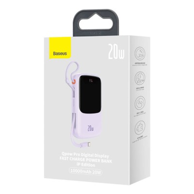 Baseus Qpow Pro Powerbank Lightning kábellel, USB-C, USB, 10000mAh, QC, 20W (lila)