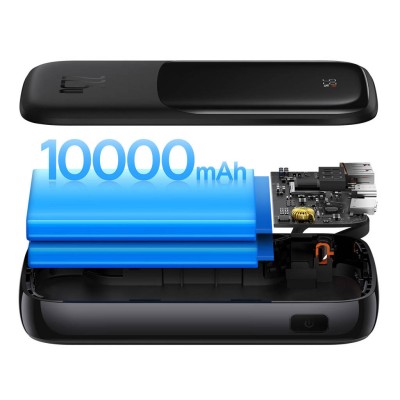 Baseus Qpow Pro Powerbank USB-C kábellel, USB-C, USB, 10000mAh, 22.5W (fekete)