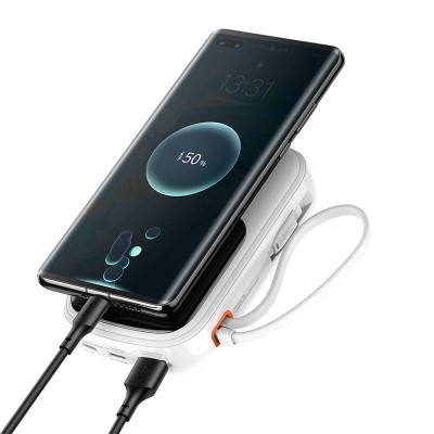 Baseus Qpow PRO Powerbank integrált USB-C kábellel, 20000mAh, 22.5W (fehér)