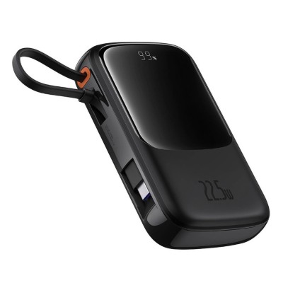 Baseus Qpow Pro+ 10000mAh 22,5W powerbank beépített USB-C kábellel és kijelzővel - fekete