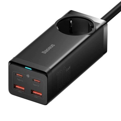 Baseus GaN3 Pro Töltő / elosztó, 2xUSB + 2xUSB-C + AC, 100W (fekete)