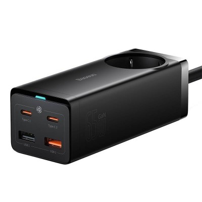 Baseus GaN3 Pro hálózati töltő 2xUSB + 2xUSB-C + AC, 65W (fekete)