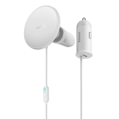 Baseus CW01 Mágneses (MagSafe) autós telefontartó szellőzőrácsra, töltővel, USB-C, 15W + 25W (fehér)
