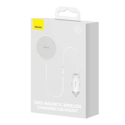 Baseus CW01 Mágneses (MagSafe) autós telefontartó szellőzőrácsra, töltővel, USB-C, 15W + 25W (fehér)