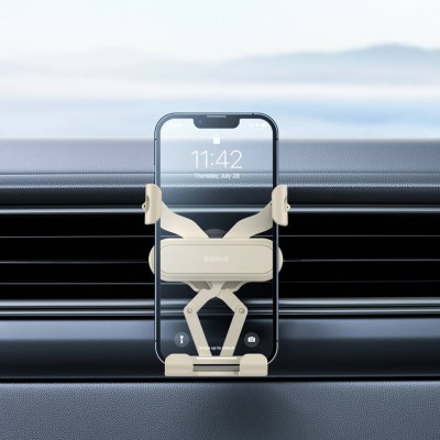 Baseus Gravity Air Vent csíptethető autós telefontartó szellőzőrácsra (krém)