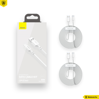Baseus Simple Wisdom USB-C adat/töltőkábel PD 40W 5A 1,5m (2db) - Fehér