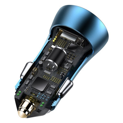 Baseus Golden Contactor Pro autós töltő, USB + USB-C, QC4.0 +, PD, SCP, 40 W, kék + USB-C - Lightning kábel 1 m, kék
