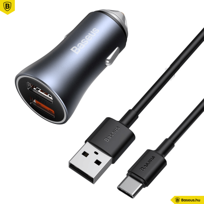 Baseus Golden gyors autós töltő 2x USB 40W SCP, FCP, AFC + USB-C kábel - szürke