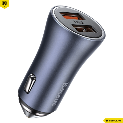 Baseus Golden gyors autós töltő 2x USB 40W SCP, FCP, AFC + USB-C kábel - szürke
