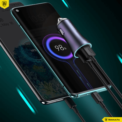 Baseus Golden gyors autós töltő 2x USB 40W SCP, FCP, AFC + USB-C kábel - szürke