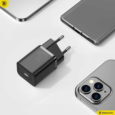 Baseus Super Si hálózati USB-C gyorstöltő 20W USB-C/Lightning kábellel - Fekete
