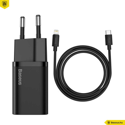 Baseus Super Si hálózati USB-C gyorstöltő 20W USB-C/Lightning kábellel - Fekete