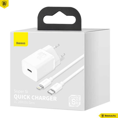 Baseus Super Si hálózati USB-C gyorstöltő 20W USB-C/Lightning kábellel - Fehér