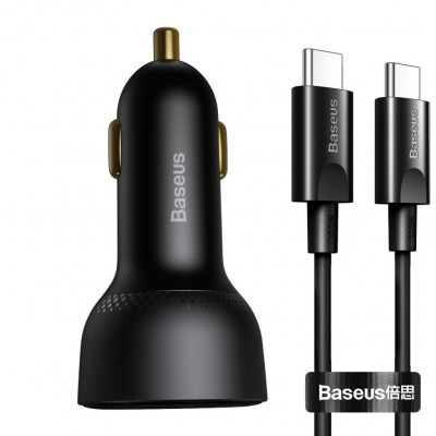 Baseus Superme USB autós töltő, USB-C, 100W + USB-C kábel, fekete