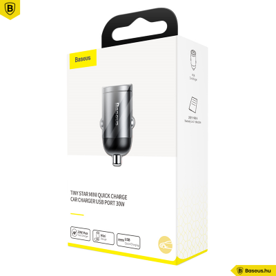 Baseus Tiny Star mini autós töltő, USB, QC 3.0, 30 W, szürke