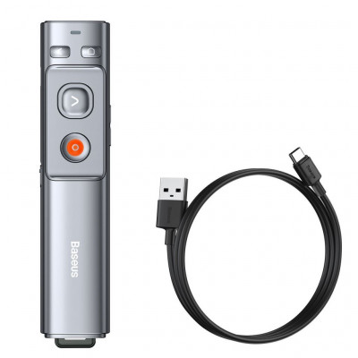 Baseus Orange Dot multifunkcionális távirányító prezentációkhoz, lézermutatóval, újratölthető, szürke
