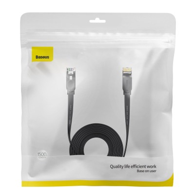Baseus Speed Six RJ45 lapos internetkábel, 1 Gbps, 15 m, fekete 