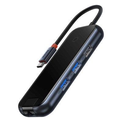 Baseus AcmeJoy series Hub 5 az 1-ben USB-C to 2xUSB 3.0 + USB 2.0 + USB-C PD + RJ45 (sötétszürke)