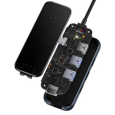 Baseus AcmeJoy series Hub 5 az 1-ben USB-C to 2xUSB 3.0 + USB 2.0 + USB-C PD + RJ45 (sötétszürke)