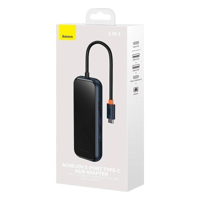 Baseus AcmeJoy series Hub 5 az 1-ben USB-C to 2xUSB 3.0 + USB 2.0 + USB-C PD + RJ45 (sötétszürke)