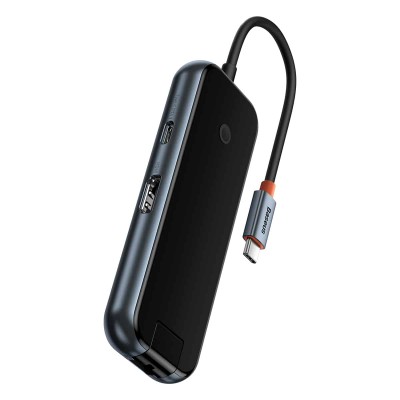 Baseus AcmeJoy series Hub 6 az 1-ben USB-C - 2xUSB 3.0 + USB 2.0 + USB-C PD + HDMI + RJ45 (sötétszürke)
