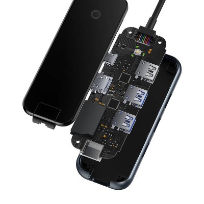 Baseus AcmeJoy 8 az 1-ben Hub USB-C - HDMI + 2xUSB + PD + SD/TF + RJ45 (sötétszürke)
