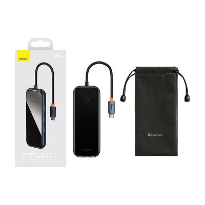 Baseus AcmeJoy 8 az 1-ben Hub USB-C - HDMI + 2xUSB + PD + SD/TF + RJ45 (sötétszürke)
