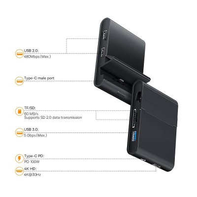 Baseus Mate Pro intelligens asztali dokkoló USB-C Hub mobiltelefonhoz, fekete