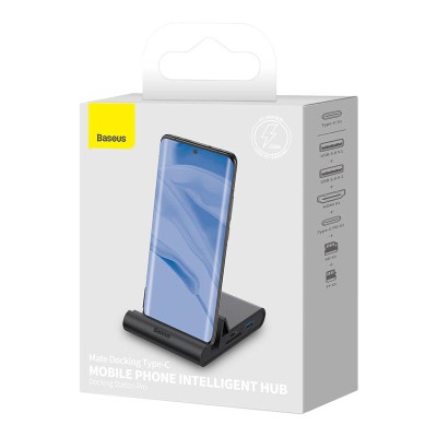 Baseus Mate Pro intelligens asztali dokkoló USB-C Hub mobiltelefonhoz, fekete