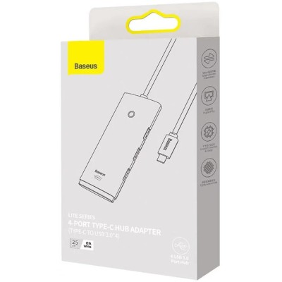 Baseus Lite Sorozat Hub 4 az 1-ben USB-C - 4x USB 3.0 + USB-C, 25cm (fehér)