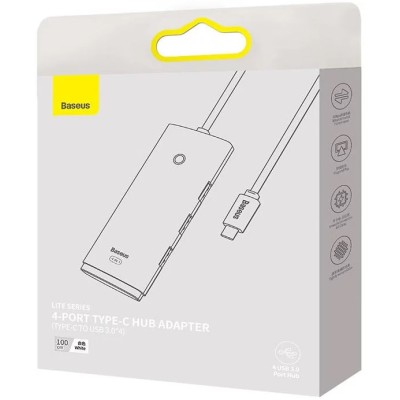 Baseus Lite Sorozat Hub 4 az 1-ben USB-C - 4x USB 3.0 + USB-C, 1m (fehér)