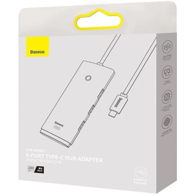 Baseus Lite Sorozat Hub 4 az 1-ben USB-C - 4x USB 3.0 + USB-C, 2m (fekete)
