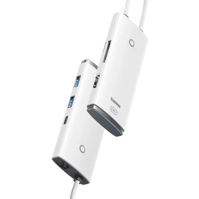 Baseus Lite sorozat 6 az 1-ben Hub , USB-C - 2x USB 3.0 + HDMI + USB-C + TF/SD (fehér)