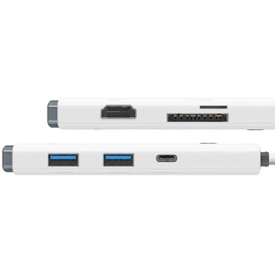 Baseus Lite sorozat 6 az 1-ben Hub , USB-C - 2x USB 3.0 + HDMI + USB-C + TF/SD (fehér)