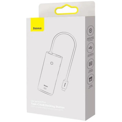 Baseus Lite sorozat 6 az 1-ben Hub , USB-C - 2x USB 3.0 + HDMI + USB-C + TF/SD (fehér)