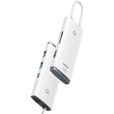 Baseus Lite Sorozat Hub 6 az 1-ben USB-C - 2x USB 3.0 + USB-C PD + HDMI + SD/TF (fehér)