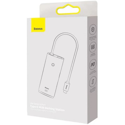 Baseus Lite Sorozat Hub 6 az 1-ben USB-C - 2x USB 3.0 + USB-C PD + HDMI + SD/TF (fehér)