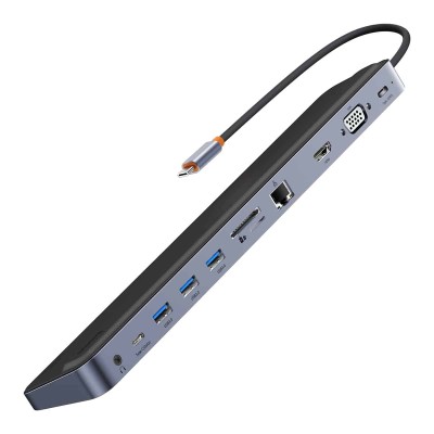Baseus EliteJoy series Gen2 Hub 11 az 1-ben USB-C - 3xUSB 3.0 + USB 2.0 + USB-C PD + USB-C + RJ45 + HDMI + jack 3.5mm + SD/TF (szürke)