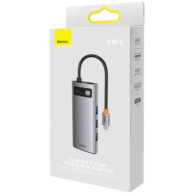 Baseus Metal Gleam Series 6 az 1-ben hub, USB-C - 3x USB 3.0 + HDMI + USB-C PD + VGA