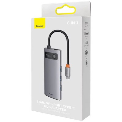 Baseus Metal Gleam Series 6 az 1-ben hub, USB-C - 3x USB 3.0 + USB-C PD +  microSD/SD