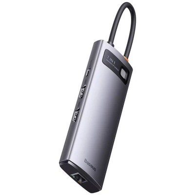 Baseus Metal Gleam Series 7 az 1-ben hub, USB-C - 3x USB 3.0 + 2x HDMI + USB-C PD + Ethernet RJ45