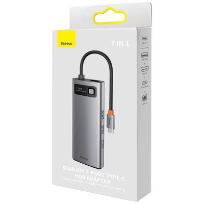 Baseus Metal Gleam Series 7 az 1-ben hub, USB-C - 3x USB 3.0 + 2x HDMI + USB-C PD + Ethernet RJ45